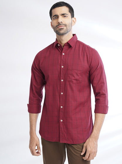 Maroon Checked Slim Fit Casual Shirt | JadeBlue