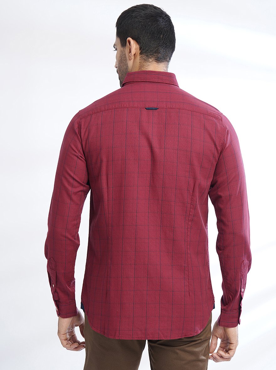 Maroon Checked Slim Fit Casual Shirt | JadeBlue