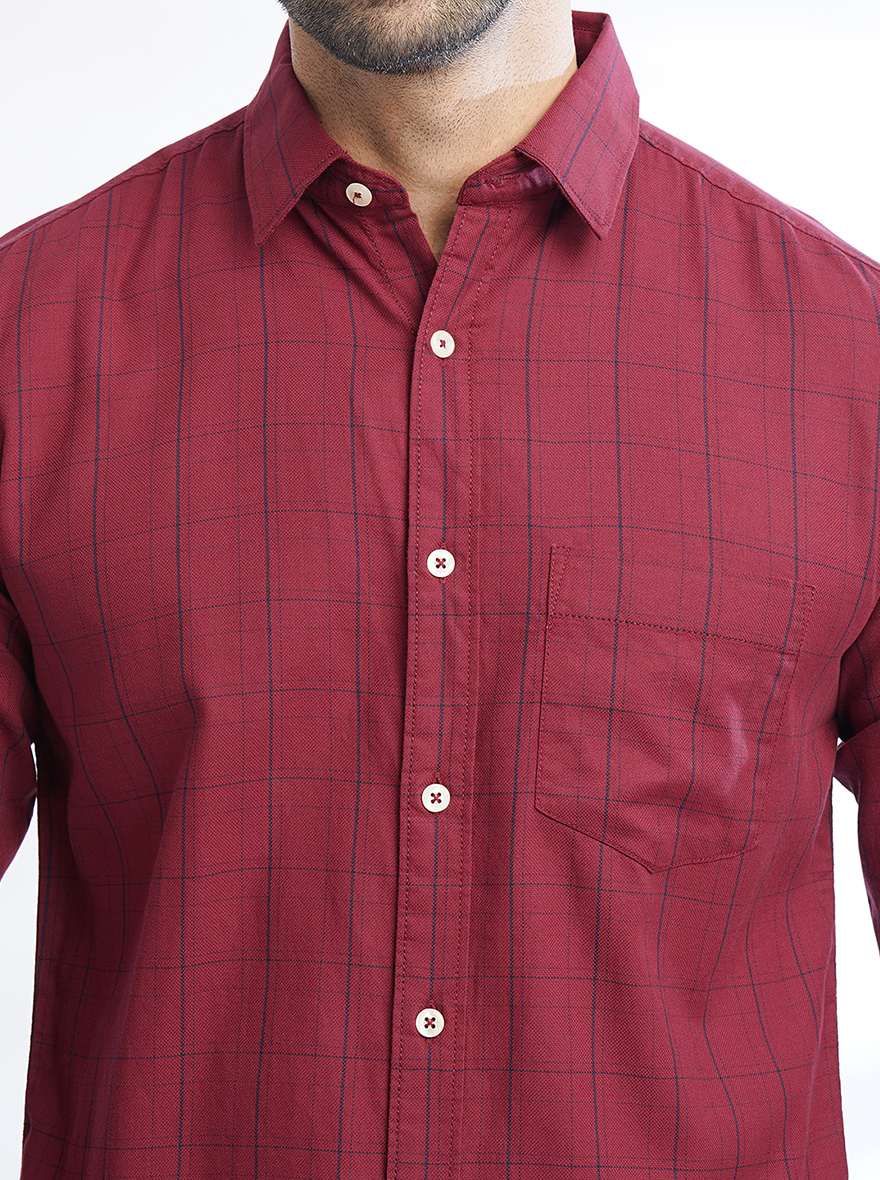 Maroon Checked Slim Fit Casual Shirt | JadeBlue