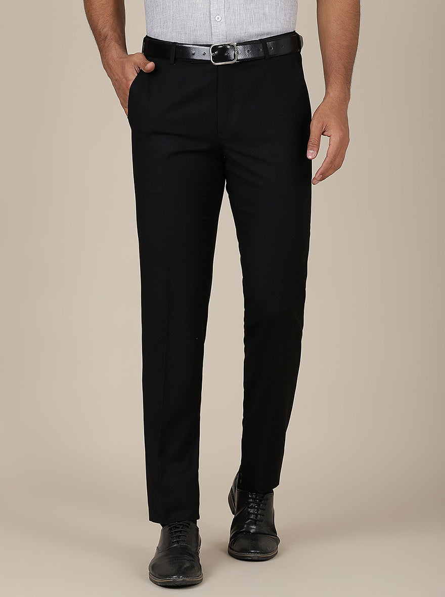 Black Solid Slim Fit Formal Trouser | Metal