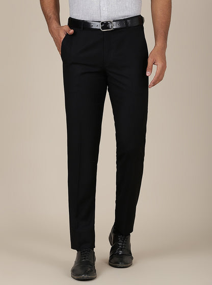 Black Solid Slim Fit Formal Trouser | Metal
