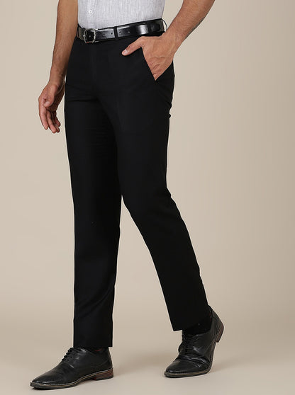 Black Solid Slim Fit Formal Trouser | Metal