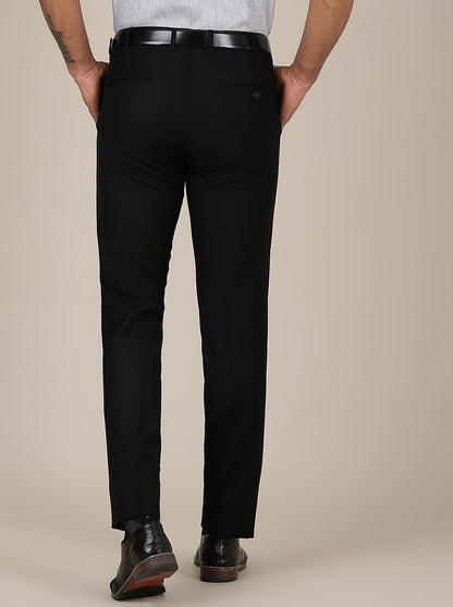 Black Solid Slim Fit Formal Trouser | Metal