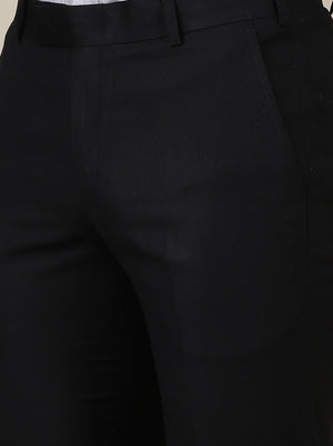 Black Solid Slim Fit Formal Trouser | Metal