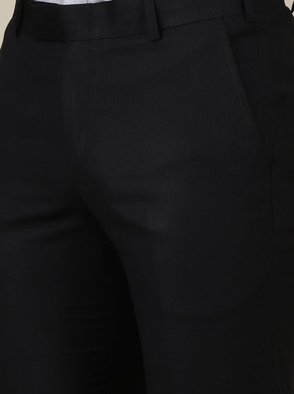 Black Solid Slim Fit Formal Trouser | Metal