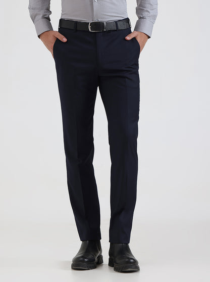 Navy Blue Solid Slim Fit Formal Trouser | JadeBlue Super Luxe
