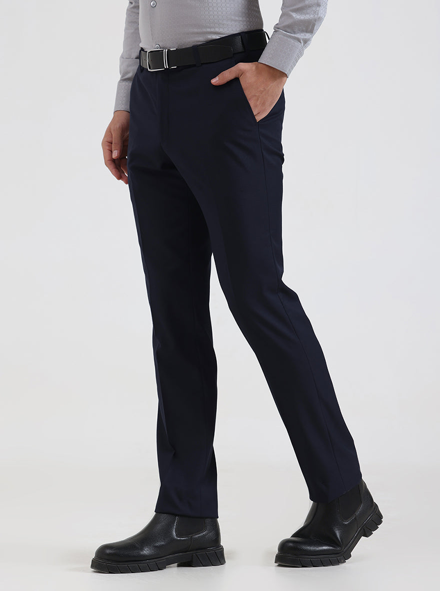 Navy Blue Solid Slim Fit Formal Trouser | JadeBlue Super Luxe