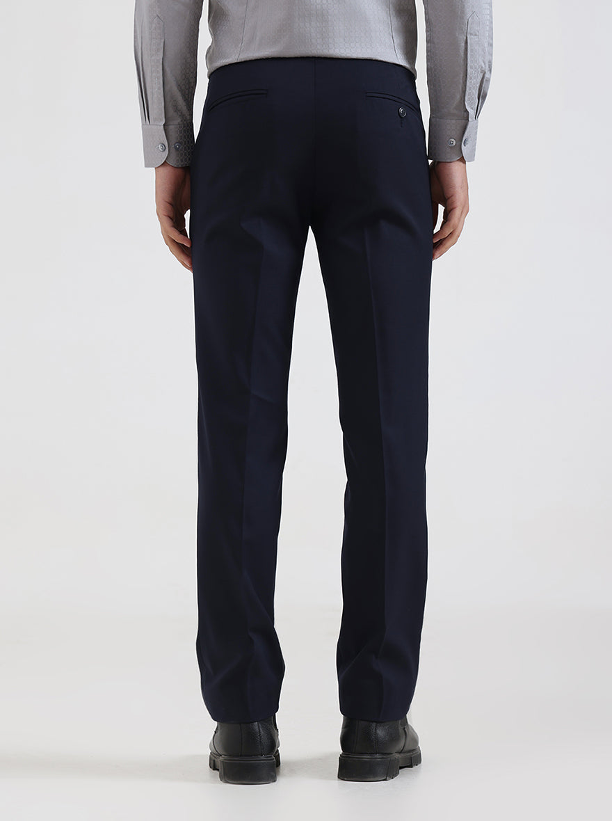 Navy Blue Solid Slim Fit Formal Trouser | JadeBlue Super Luxe