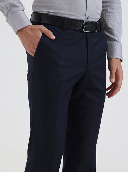 Navy Blue Solid Slim Fit Formal Trouser | JadeBlue Super Luxe