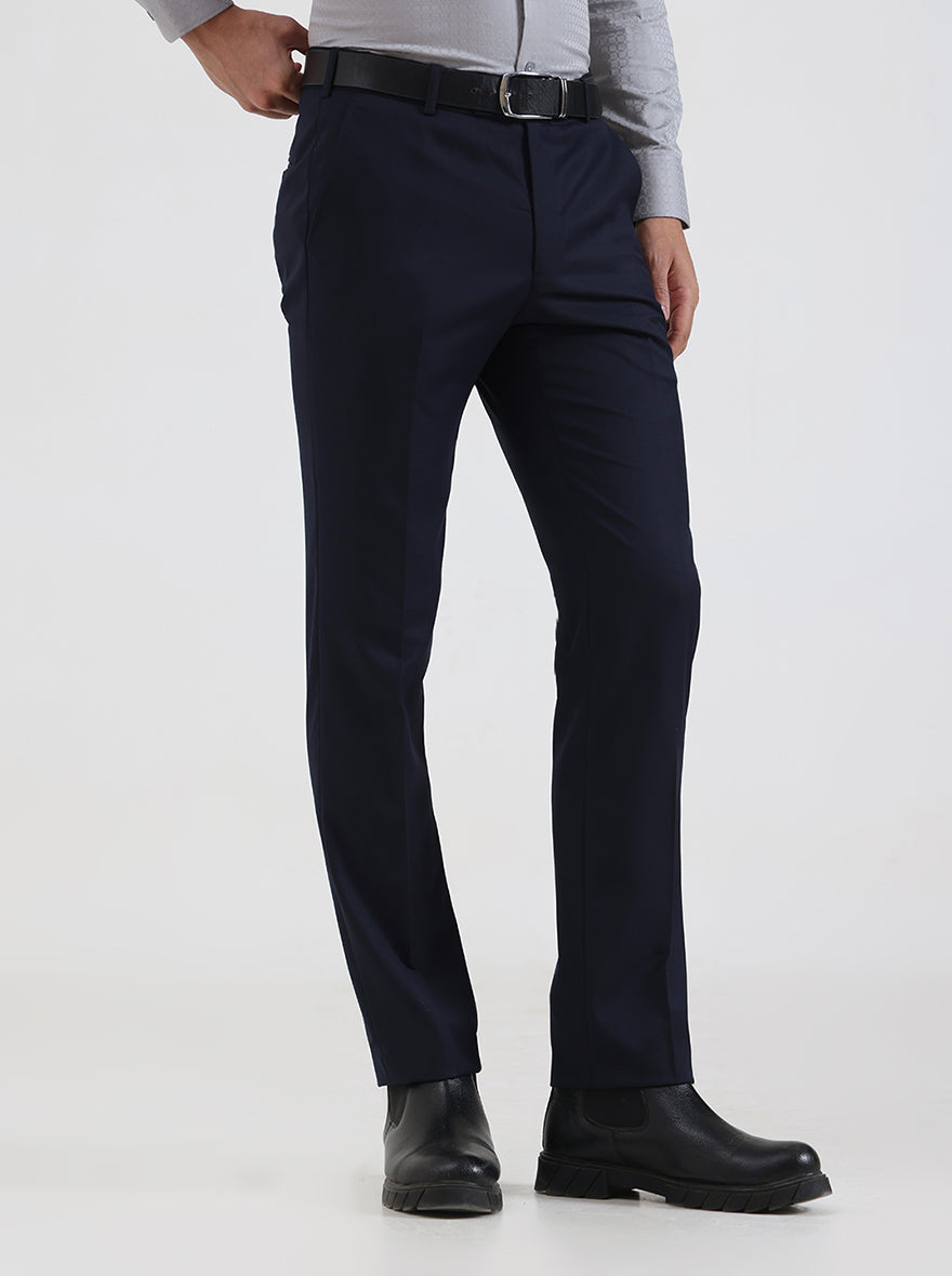 Navy Blue Solid Slim Fit Formal Trouser | JadeBlue Super Luxe
