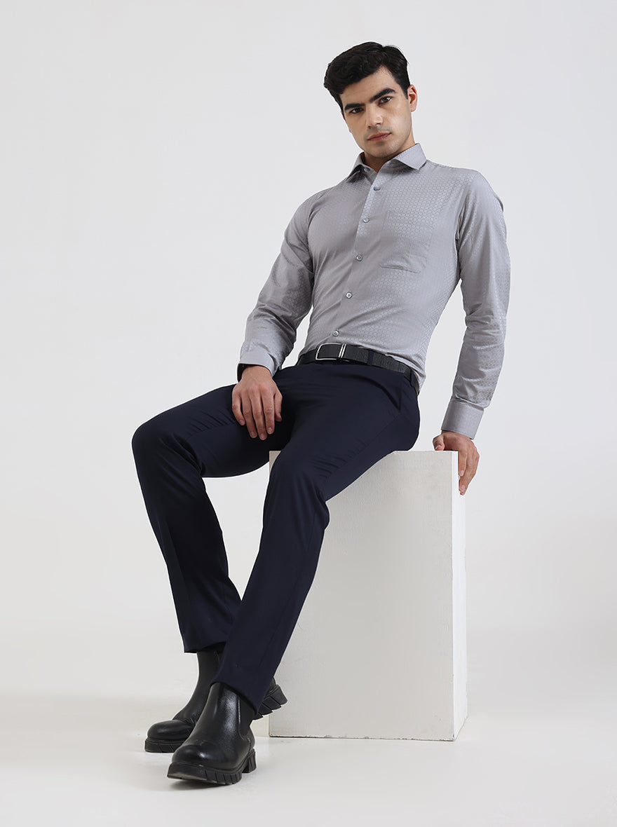 Navy Blue Solid Slim Fit Formal Trouser | JadeBlue Super Luxe