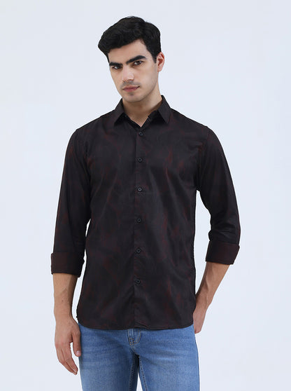 Brown Printed Slim Fit Casual Shirt | JadeBlue