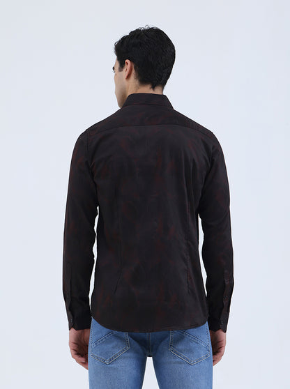 Brown Printed Slim Fit Casual Shirt | JadeBlue