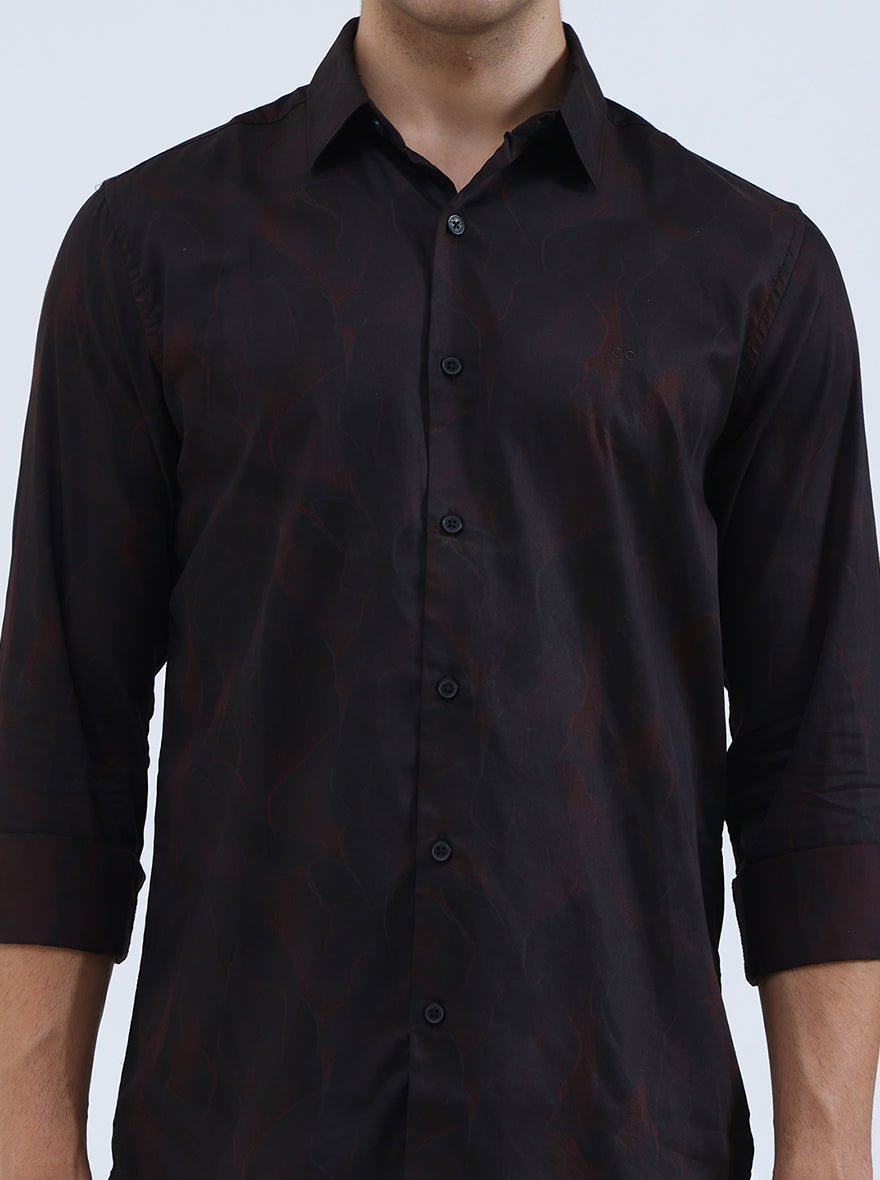 Brown Printed Slim Fit Casual Shirt | JadeBlue