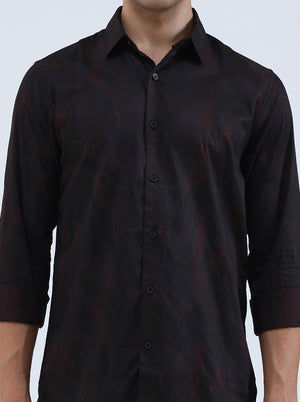 Brown Printed Slim Fit Casual Shirt | JadeBlue