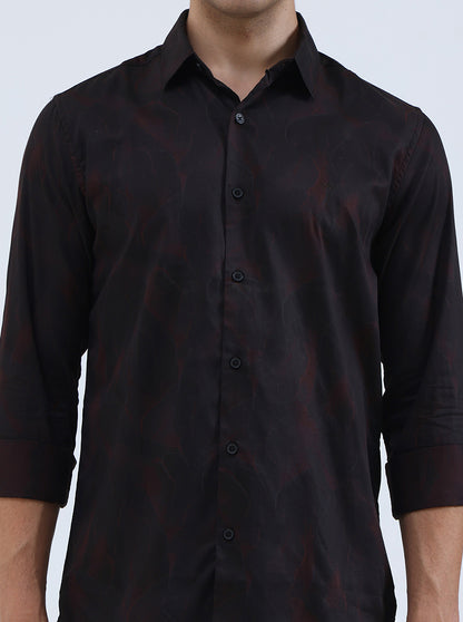 Brown Printed Slim Fit Casual Shirt | JadeBlue