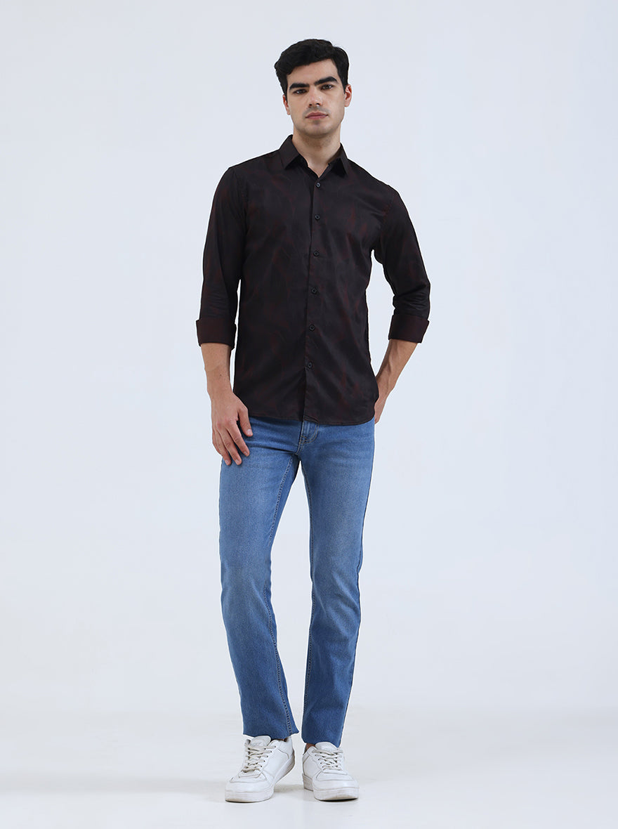 Brown Printed Slim Fit Casual Shirt | JadeBlue