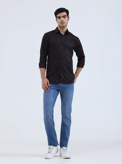 Brown Printed Slim Fit Casual Shirt | JadeBlue