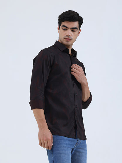 Brown Printed Slim Fit Casual Shirt | JadeBlue