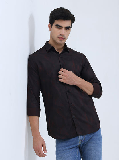Brown Printed Slim Fit Casual Shirt | JadeBlue