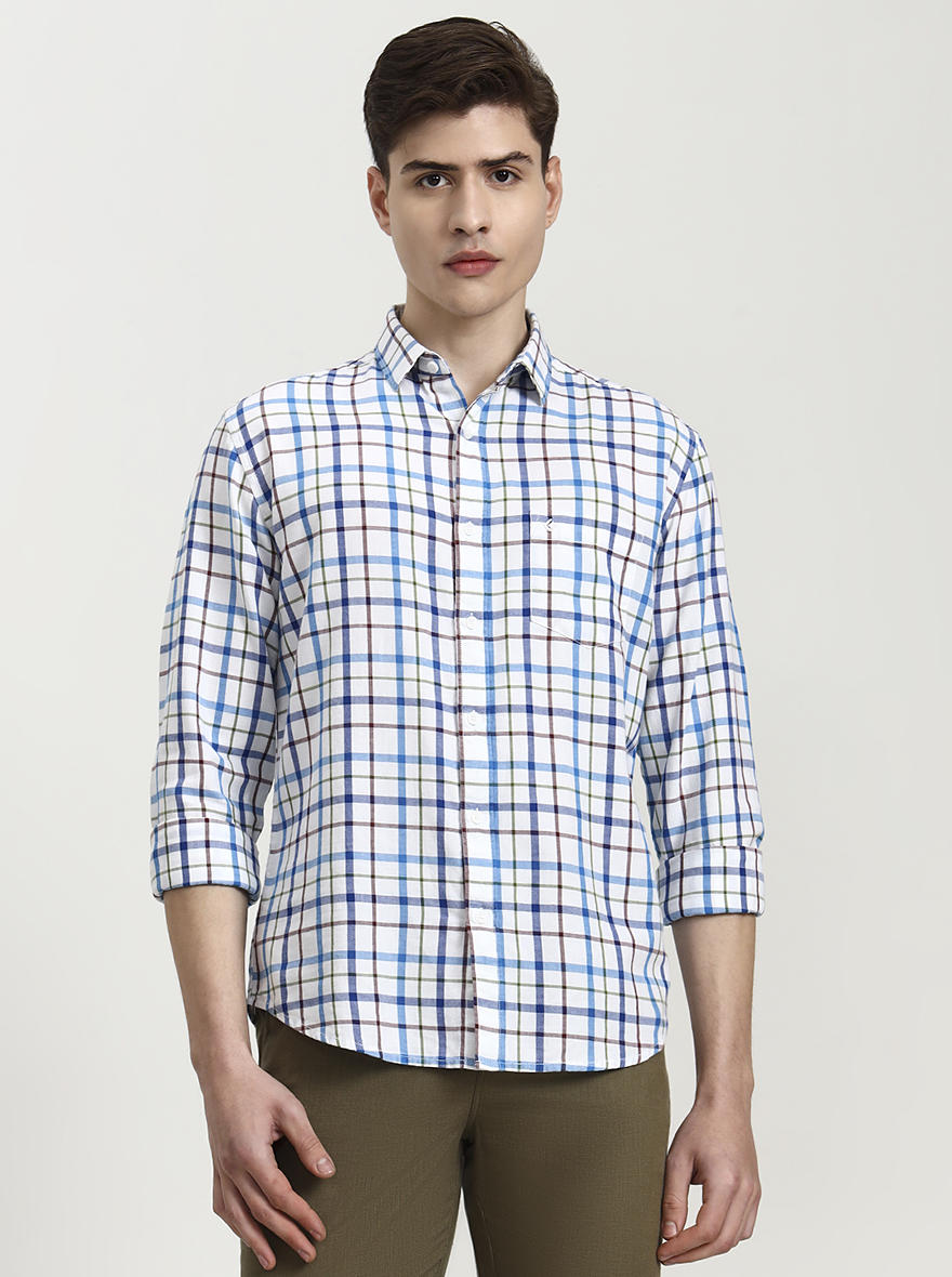 Blue Checked Slim Fit Casual Shirt | Greenfibre