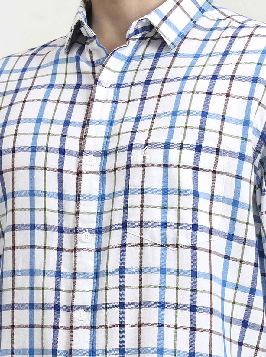 Blue Checked Slim Fit Casual Shirt | Greenfibre