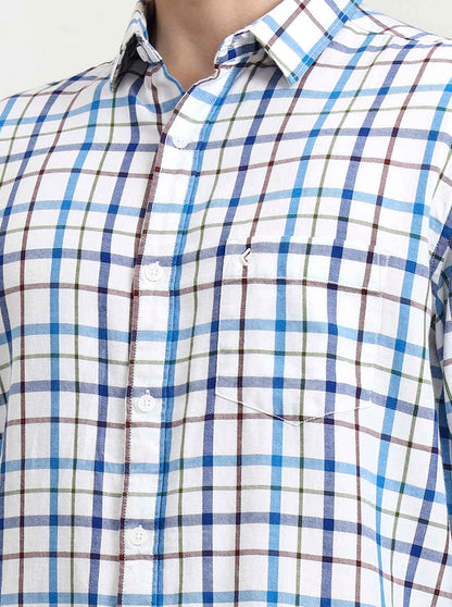 Blue Checked Slim Fit Casual Shirt | Greenfibre