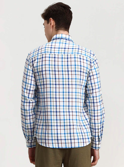 Blue Checked Slim Fit Casual Shirt | Greenfibre