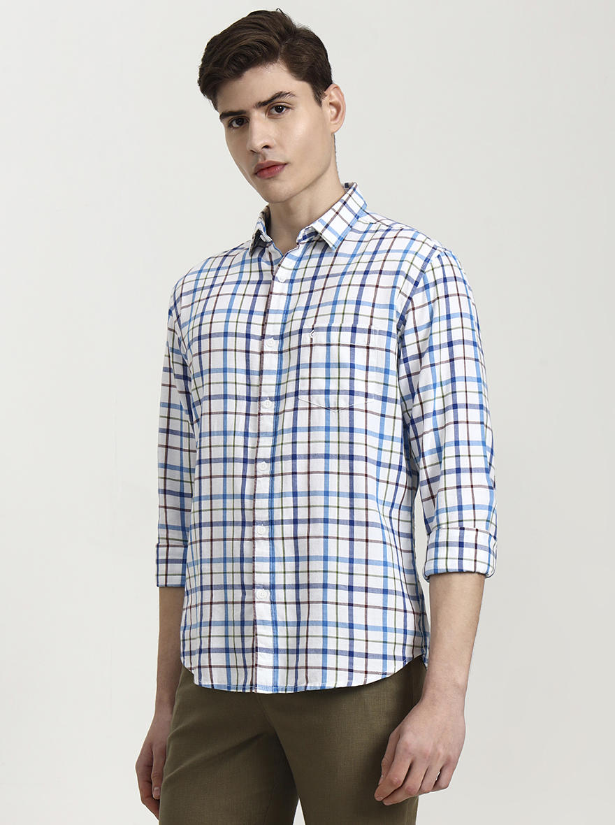 Blue Checked Slim Fit Casual Shirt | Greenfibre