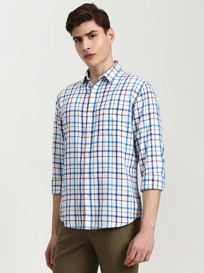 Blue Checked Slim Fit Casual Shirt | Greenfibre