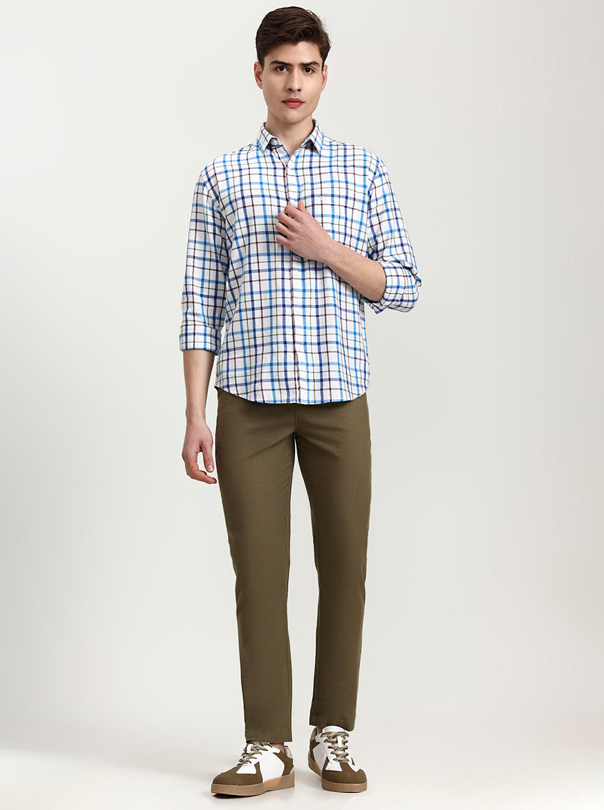 Blue Checked Slim Fit Casual Shirt | Greenfibre