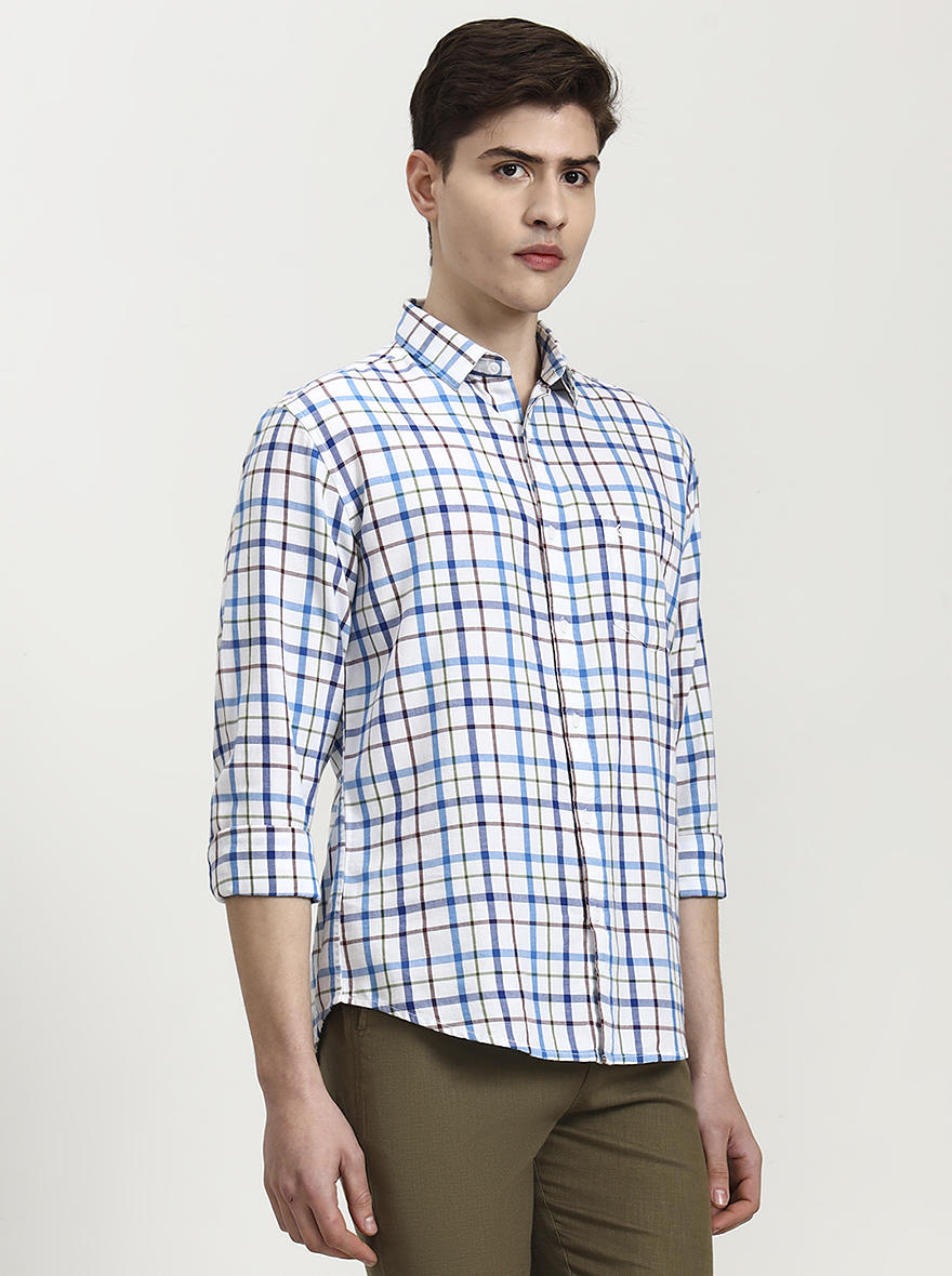 Blue Checked Slim Fit Casual Shirt | Greenfibre