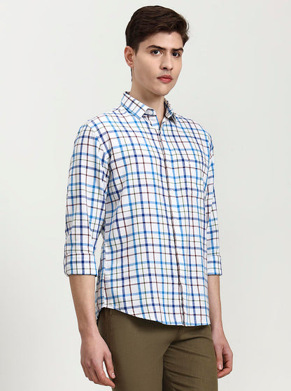 Blue Checked Slim Fit Casual Shirt | Greenfibre