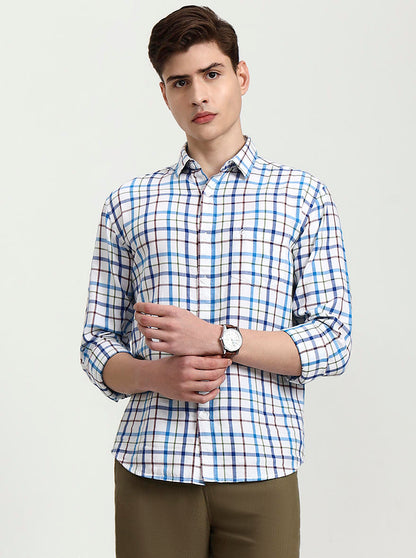 Blue Checked Slim Fit Casual Shirt | Greenfibre