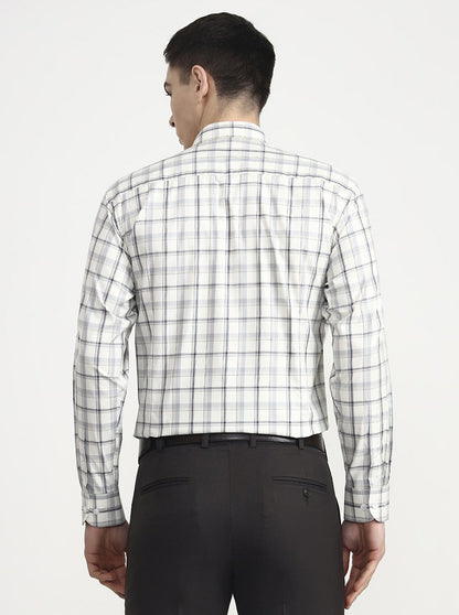 Cream & Grey Checked Slim Fit Formal Shirt | Metal