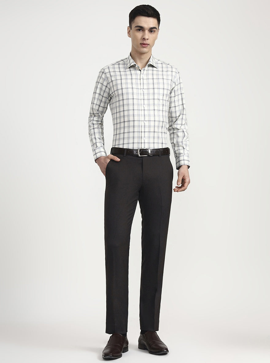 Cream & Grey Checked Slim Fit Formal Shirt | Metal
