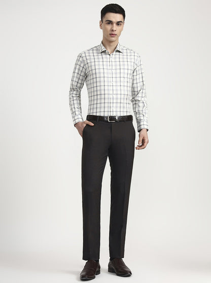 Cream & Grey Checked Slim Fit Formal Shirt | Metal