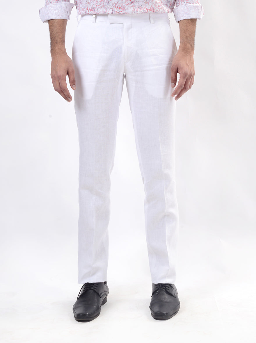 White Solid Slim Fit Formal Trouser | JB Studio