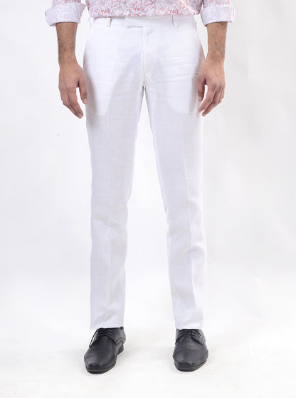 White Solid Slim Fit Formal Trouser | JB Studio