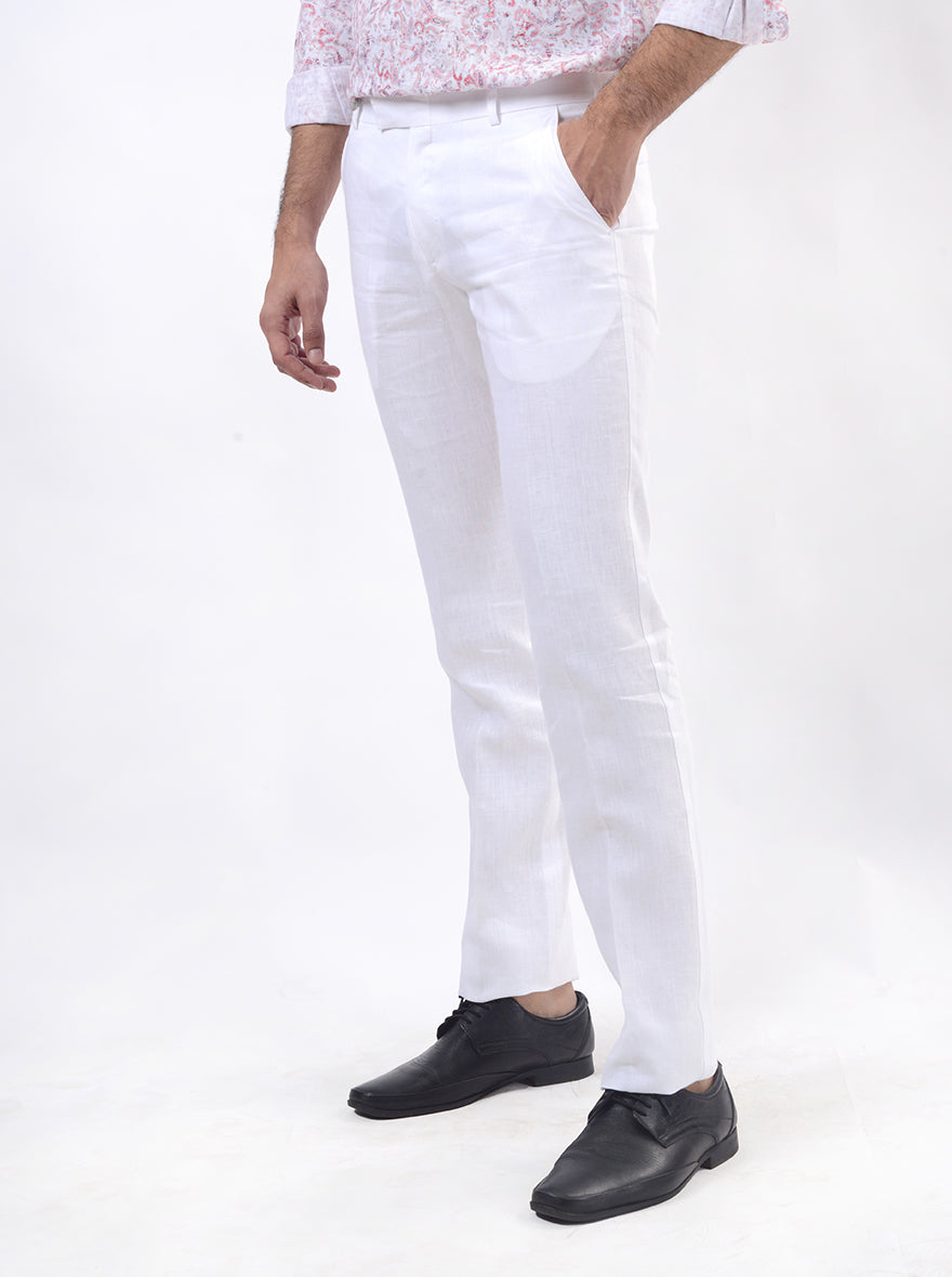 White Solid Slim Fit Formal Trouser | JB Studio