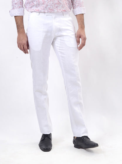 White Solid Slim Fit Formal Trouser | JB Studio