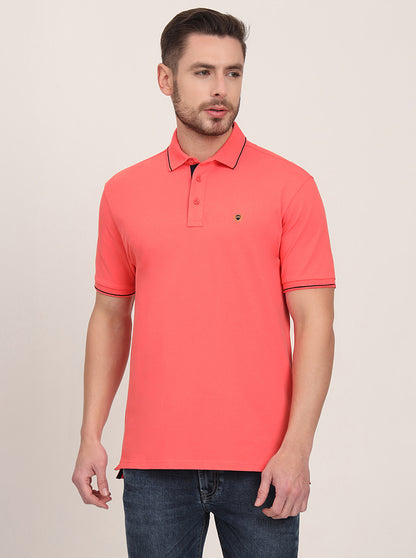 Coral Peach Solid Slim Fit Polo T-Shirt | JadeBlue