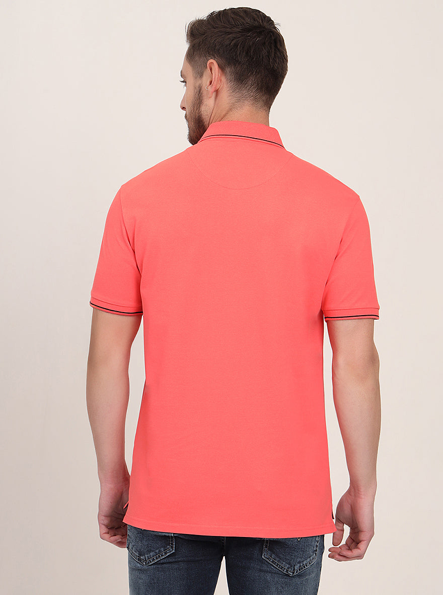 Coral Peach Solid Slim Fit Polo T-Shirt | JadeBlue