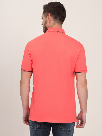 Coral Peach Solid Slim Fit Polo T-Shirt | JadeBlue