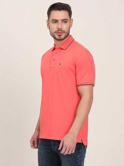Coral Peach Solid Slim Fit Polo T-Shirt | JadeBlue