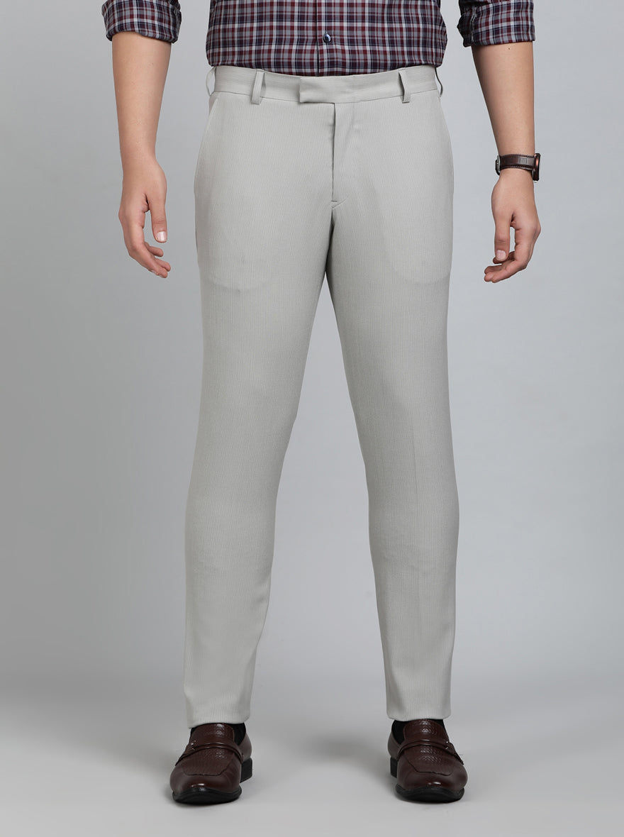 Grey Striped Super Slim Fit Formal Trouser | JadeBlue Youth