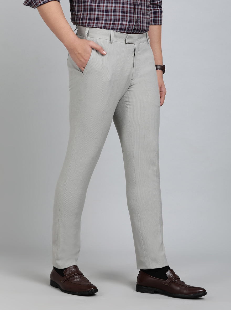 Grey Striped Super Slim Fit Formal Trouser | JadeBlue Youth