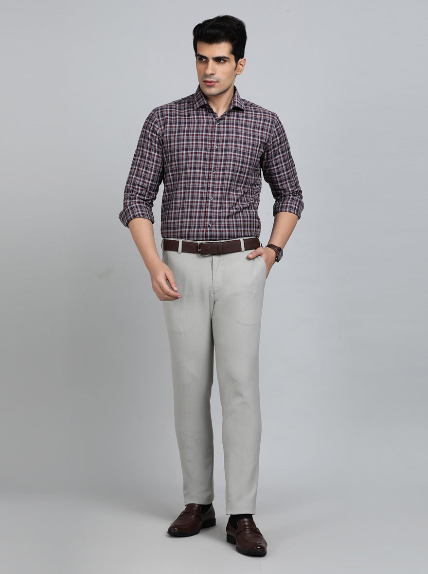 Grey Striped Super Slim Fit Formal Trouser | JadeBlue Youth