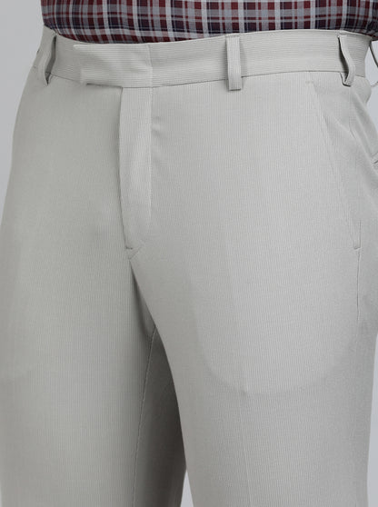 Grey Striped Super Slim Fit Formal Trouser | JadeBlue Youth