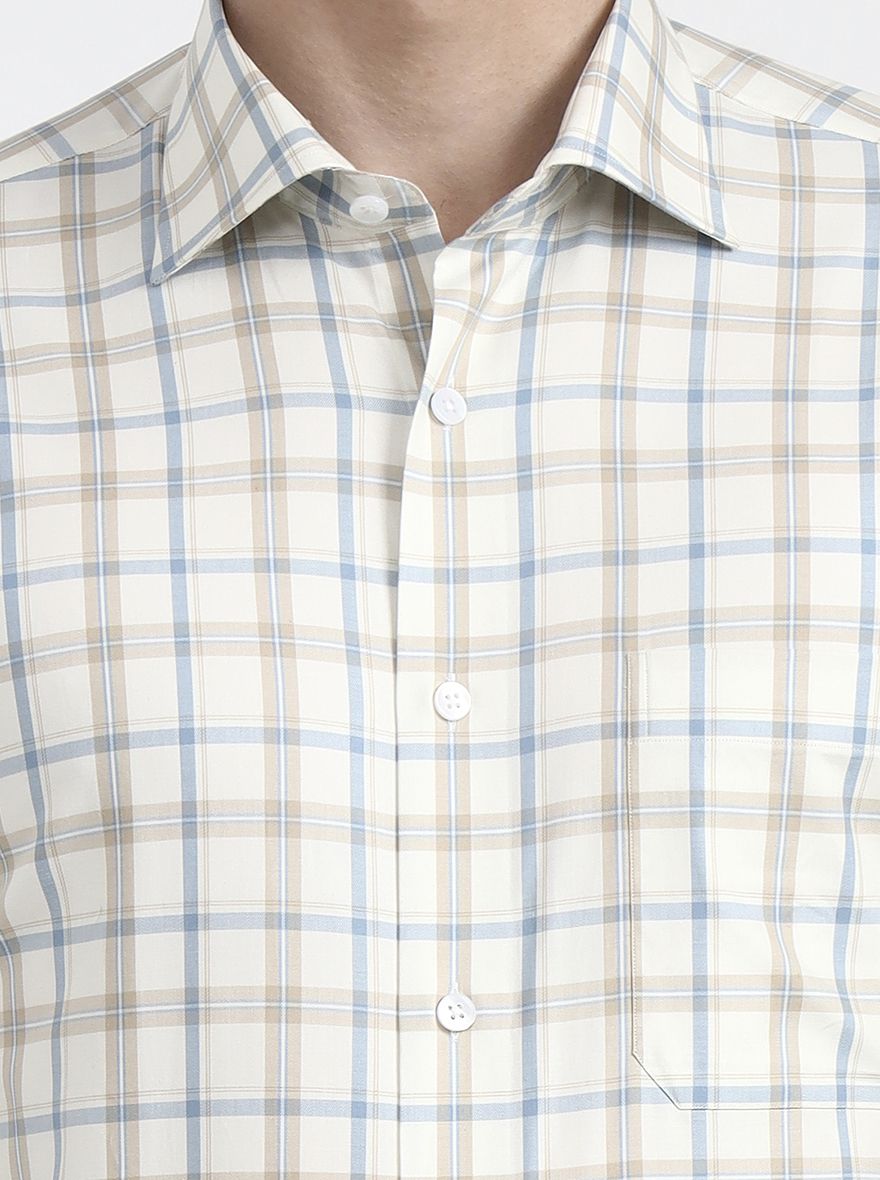 Cream & Blue Checked Slim Fit Formal Shirt | Metal